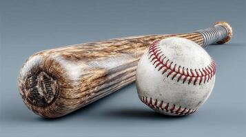 Baseball bat and ball resting on a smooth surface showcasing classic sports equipment photo