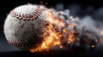 Baseball exploding with energy as it makes contact during an intense game at sunset photo