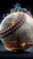 Baseball sphere in mid-air with flames and smoke effects during an intense moment of a game photo