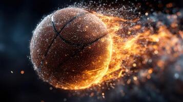 Dynamic basketball in motion creates a stunning display of speed and energy during an intense game photo