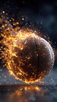 Basketball ignites with energy and motion in a dynamic display of flames and sparks photo