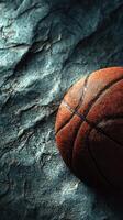 Basketball resting on textured surface captures dynamic essence of sport and dedication photo
