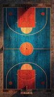 Colorful basketball court design viewed from above with vibrant patterns and high-contrast colors in a community space photo