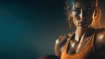 Strong athlete focused on winning during intense training session in gym with dramatic lighting photo