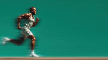 Runner sprinting with determination on a vibrant background during a sunny day photo