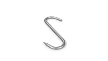 Meat Hook on a White Floor. S Shape Hook 3D Animation. Butcher Hook. 4K video