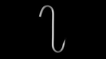 S Shape Meat Hook Rotating on a Transparent Background. Seamless Loop. 4K video