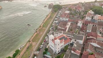 Meeran Mosque and Galle Fort in Sri Lanka, showing coastal heritage, white architecture, islamic colonial architecture buildings. Unesco world heritage site video