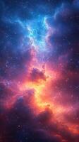Stunning cosmic nebula showcasing vibrant colors in space, illuminated by distant stars during a celestial event photo