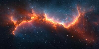 Cosmic nebula emitting vibrant colors in the night sky captured from a remote location photo