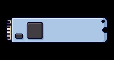 Solid state drive animation. Drive ssd storage animation. SSD M.2 illustration. Computer hardware components. Flat cartoon style. Transparent background with alpha channel. video