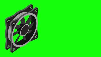 Isometric computer fan animation. Computer fan cooler. Isometric of PC case fan. Computer hardware components. 4K animation, video