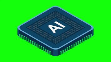 Isometric artificial intelligence chip animation. Artificial intelligence concept. Futuristic microchip processor. Motion graphic. 4K animated in isometric style. video