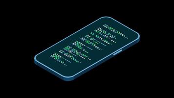 Isometric smartphone animation. Simple flat isometric phone. Smartphone device isometric technology. 4K animated in isometric style. Transparent background with alpha channel. video