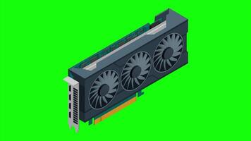 Isometric graphic card animation. card isometric. Computer hardware components. GPU graphic card 4K animation video