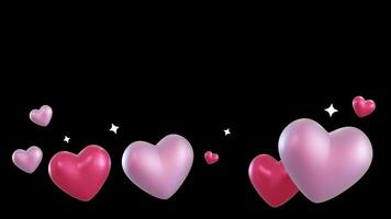Delightful display of colorful 3D hearts gracefully floating against transparent background, perfect for any festive or romantic occasion. Animated Valentines Day footer with alpha channel. video