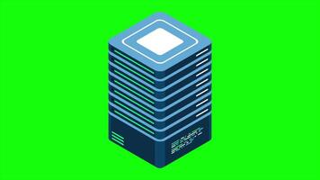 Isometric server animation. Network server room. 3D computer equipment. Storage database. Isometric technology. 4K animated in isometric style. video