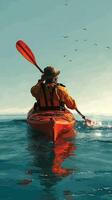 Paddling through tranquil waters at sunset while surrounded by birds and nature photo