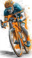 Competitive cyclist races through a dynamic urban landscape while showcasing intense focus and athleticism during a cycling event photo