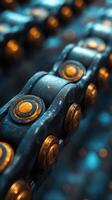 Close-up view of a metal chain showcasing intricate details and textures under soft lighting photo