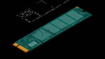 Isometric solid state drive animation. Drive ssd storage illustration. SSD M.2 animation. Computer hardware components. Transparent background with alpha channel. video