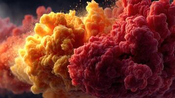 Colorful explosion of smoke and clouds swirling in vibrant orange, red, and yellow hues during a dramatic display photo