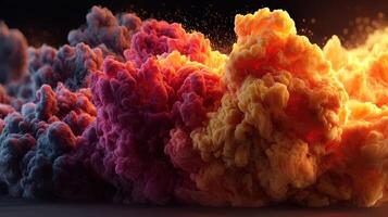 Colorful smoke billows in vibrant hues against a dark background during a creative art demonstration photo