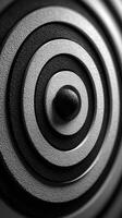 Black and white concentric circles create a hypnotic pattern in a textured surface design photo