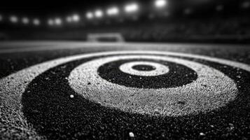 Focus on the target markings on a sports field during evening training sessions for athletes photo