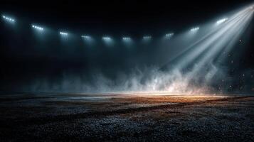 Illuminated sports arena with dramatic lighting and a smoky atmosphere during nighttime events photo