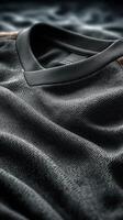 High-quality athletic shirt showcasing fine texture and detail in fabric design on a stylish black background photo