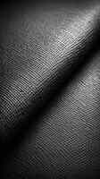 Black textured leather fabric showcasing a close-up detail of its unique surface patterns and weave in bright light conditions photo