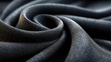 Close-up view of intricate black fabric showcasing smooth texture and folds in natural light photo