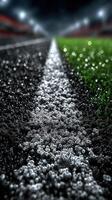 Field markings glistening with raindrops at a stadium before an evening match photo
