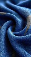 Close-up view of textured blue fabric with intricate patterns and soft folds under natural light photo