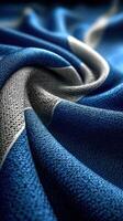 Close-up view of textured blue fabric showcasing intricate patterns and rich colors photo
