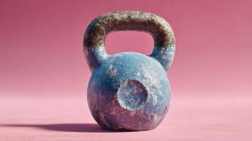 Vintage kettlebell on pink background showcasing a unique design and texture suitable for fitness enthusiasts photo
