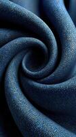 Textured blue fabric swirls creating a captivating pattern in soft lighting photo