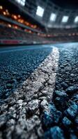 Track surface with a dynamic curve during a sports event in a large stadium under bright lights photo