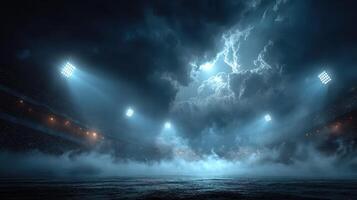 Mysterious stormy night at the stadium with dramatic lighting and intense atmosphere photo