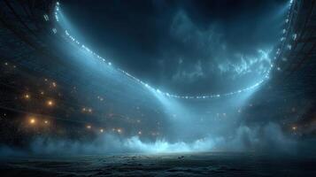 Bright stadium lights illuminate a dramatic atmosphere during a sports event at night photo
