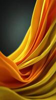 Fabric waves display vibrant yellow and orange hues under soft lighting in a creative studio setting photo