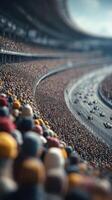 High-energy racetrack surrounded by enthusiastic fans during a thrilling car race at a major sporting event photo