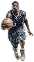 Basketball player shooting a layup during a competitive game in an indoor gymnasium photo