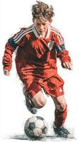 Young soccer player dribbles the ball during an intense match on a sunny day in the park photo