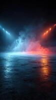 Dramatic lighting and fog create an enchanting atmosphere in a nighttime arena setting photo