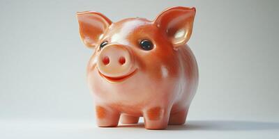 Bright and cheerful ceramic piggy bank sitting on a simple white background, perfect for saving coins and adding decoration photo