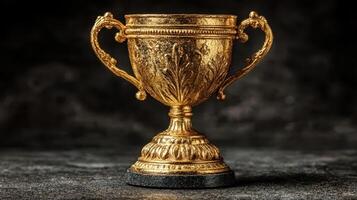 Exquisite golden trophy displayed against a dark background highlighting craftsmanship and elegance in award design photo