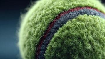 Close-up of a tennis ball showcasing its textured surface and vivid colors in a sports setting photo