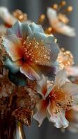 Exquisite floral arrangement featuring vibrant blossoms with intricate details in a soft setting photo